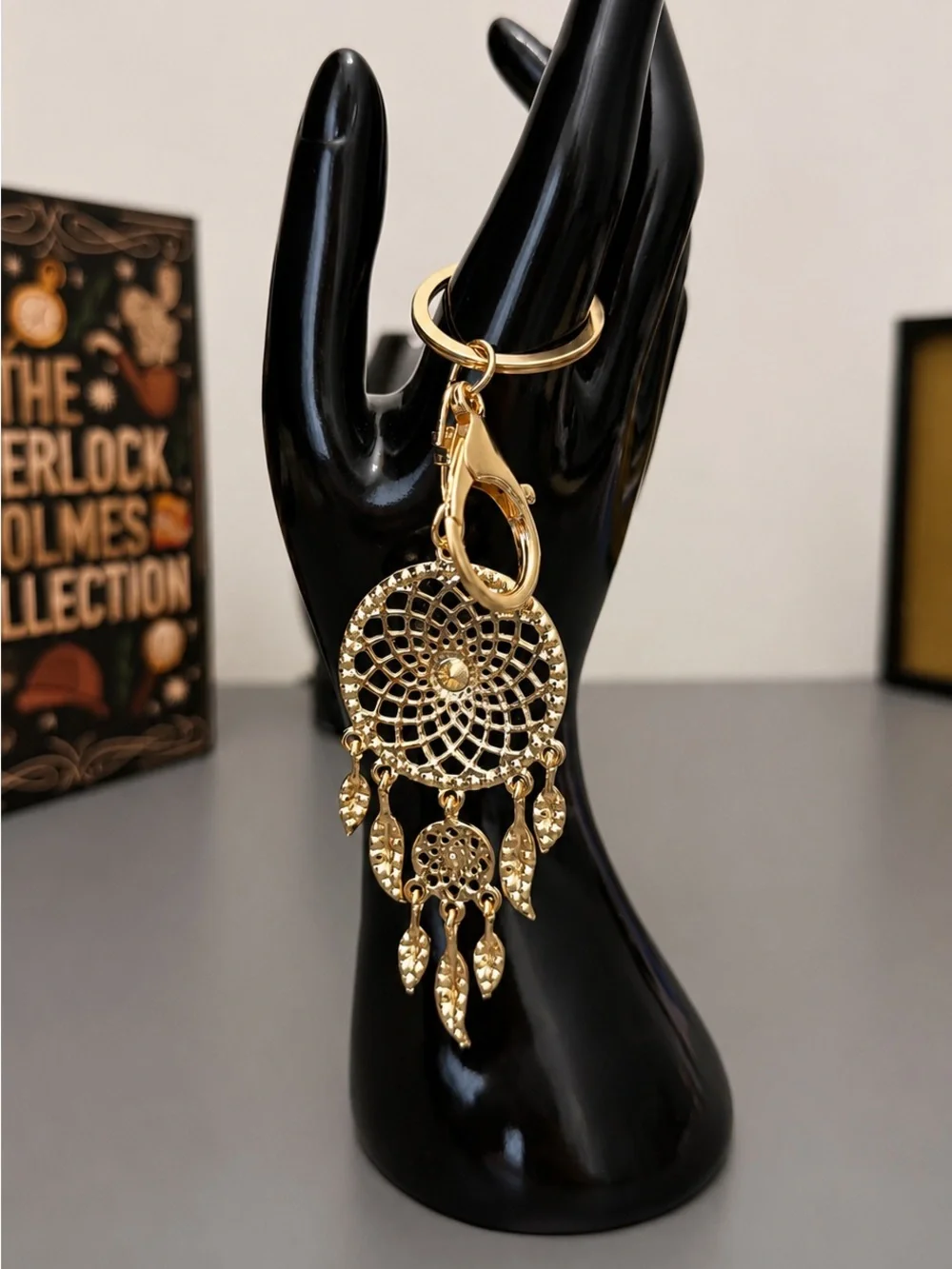 Gold Dreamcatcher Keychain, Boho Bag Charm, Rhinestone Purse Charm Gift
